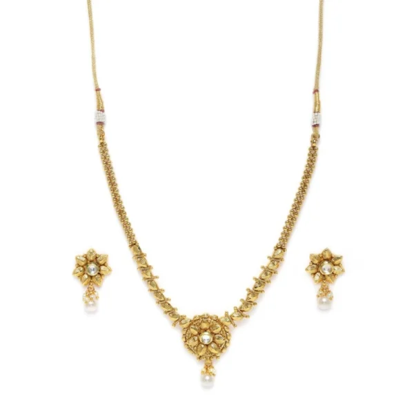 Women's Rose Gold Plated Alloy Necklace & Earings Set (Gold)