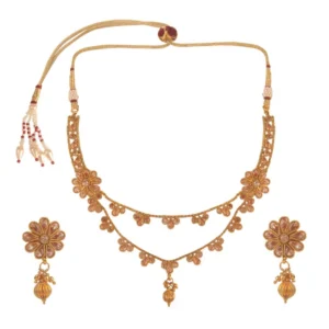 Women's Rose Gold Plated Alloy Necklace & Earings Set (White)