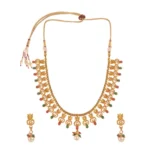 Women's Rose Gold Plated Alloy Necklace & Earings Set (Green & Red)