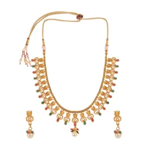 Women's Rose Gold Plated Alloy Necklace & Earings Set (Green & Red)