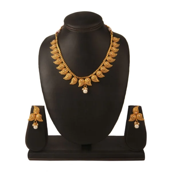Women's Rose Gold Plated Alloy Necklace & Earings Set (Gold)