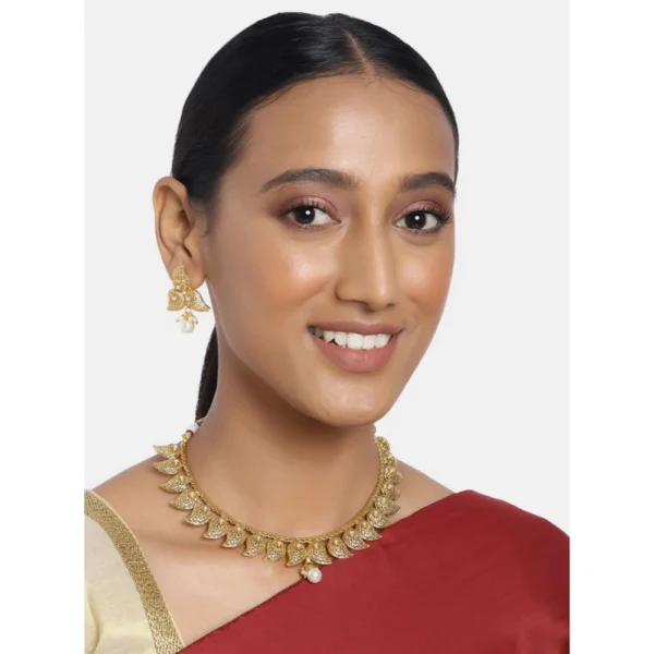 Women's Rose Gold Plated Alloy Necklace & Earings Set (Gold)