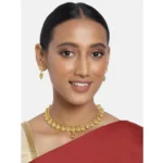 Women's Rose Gold Plated Alloy Necklace & Earings Set (Gold)