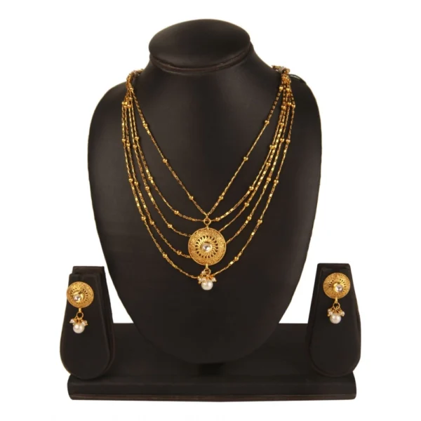 Women's Rose Gold Plated Alloy Necklace & Earings Set (Gold)