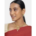 Women's Rose Gold Plated Alloy Necklace & Earings Set (Gold)