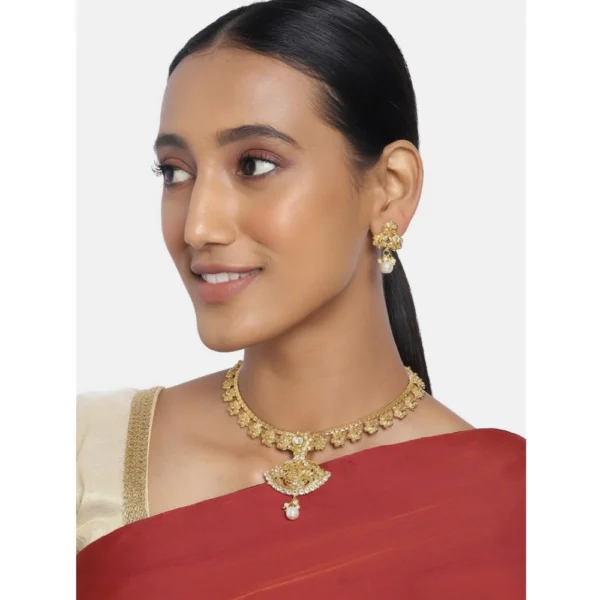 Women's Rose Gold Plated Alloy Necklace & Earings Set (Gold)