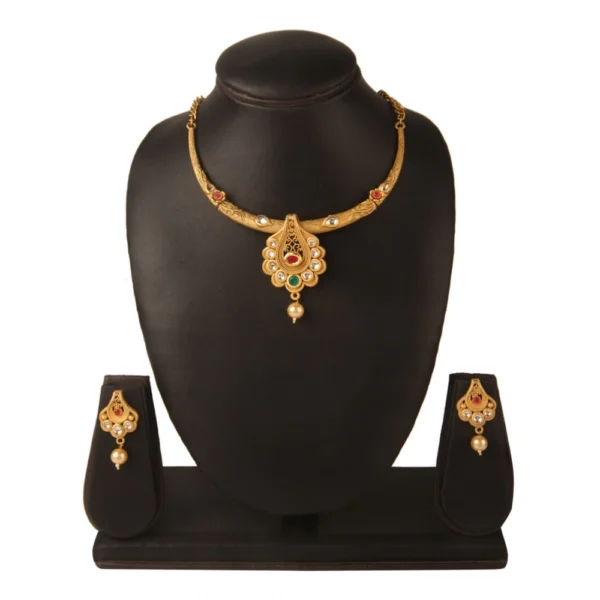 Women's Rose Gold Plated Alloy Necklace & Earings Set (White & Red)