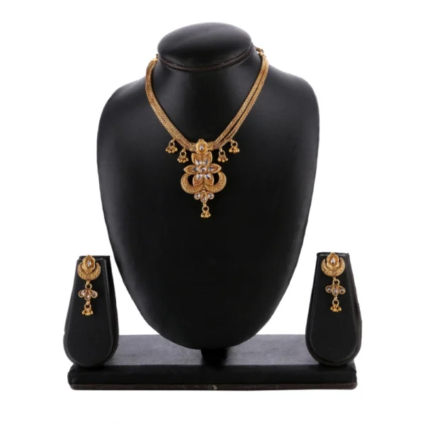 Women's Rose Gold Plated Alloy Necklace & Earings Set (Gold)