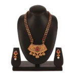 Women's Rose Gold Plated Alloy Necklace & Earings Set (Green & Red)