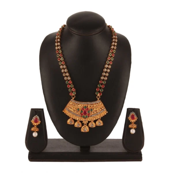 Women's Rose Gold Plated Alloy Necklace & Earings Set (Green & Red)