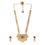 Women's Rose Gold Plated Alloy Necklace & Earings Set (Green & Red)