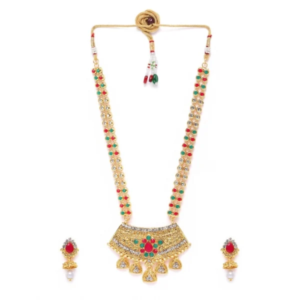 Women's Rose Gold Plated Alloy Necklace & Earings Set (Green & Red)