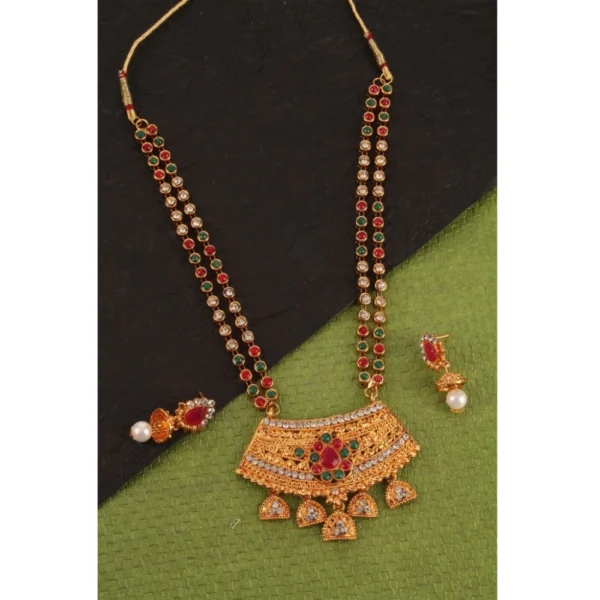 Women's Rose Gold Plated Alloy Necklace & Earings Set (Green & Red)