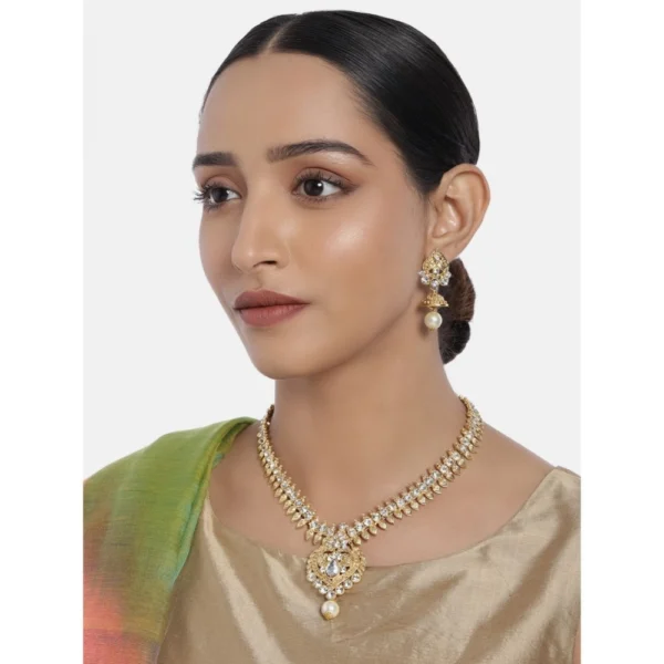 Women's Rose Gold Plated Alloy Necklace & Earings Set (White)