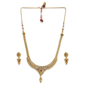 Women's Rose Gold Plated Alloy Necklace & Earings Set (Gold)