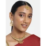 Women's Rose Gold Plated Alloy Necklace & Earings Set (Gold)