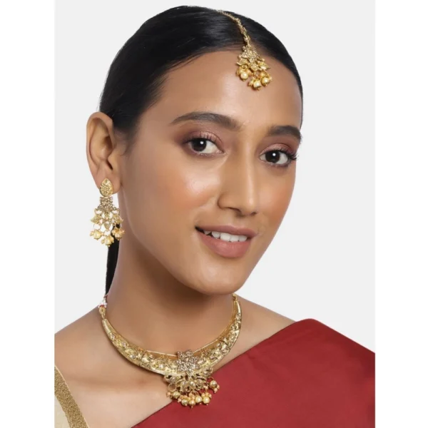 Women's Rose Gold Plated Alloy Necklace & Earings Set (Gold)
