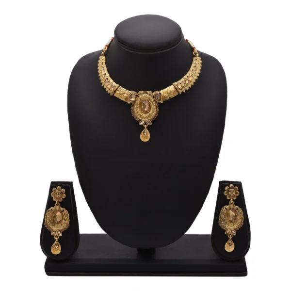 Women's Rose Gold Plated Alloy Necklace & Earings Set (Gold)