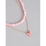Women's Rose Gold Plated Brass Pendant Chain With Beaded Bracelet (Pink)