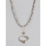 Women's Rose Gold Plated Brass Pendant Chain With Beaded Bracelet (Grey)