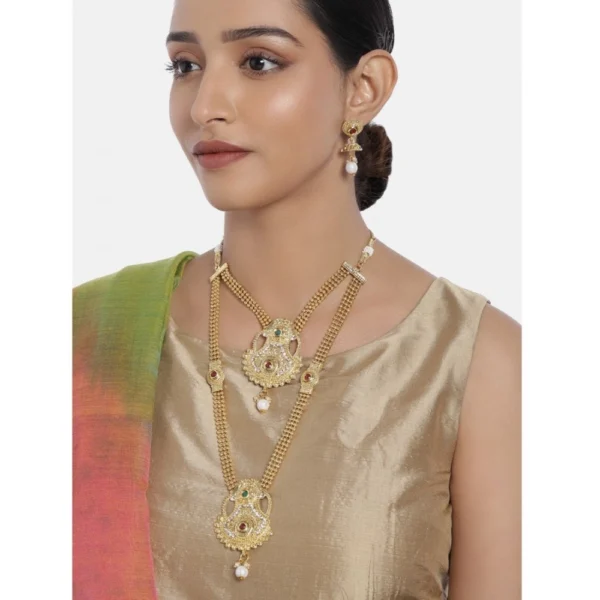 Women's Rose Gold Plated Alloy Necklace & Earings Set (Gold)