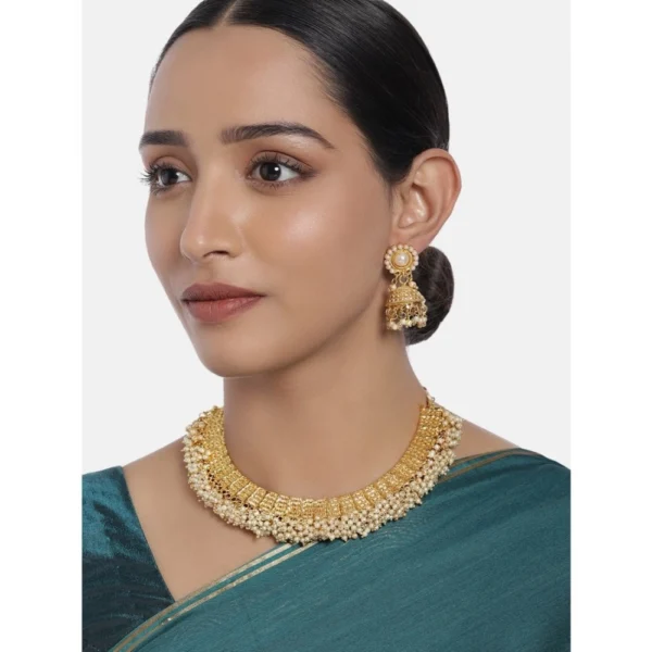 Women's Rose Gold Plated Alloy Necklace & Earings Set (Gold)