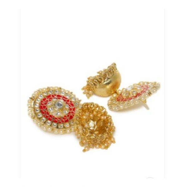 Women's Rose Gold Plated Alloy Earrings (White & Red)