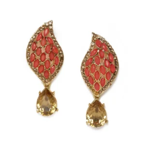 Women's Rose Gold Plated Alloy Earrings (Gold & Red)