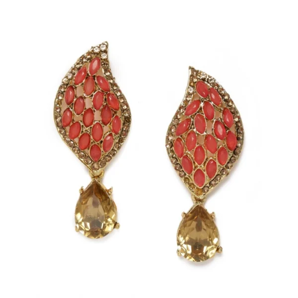 Women's Rose Gold Plated Alloy Earrings (Gold & Red)