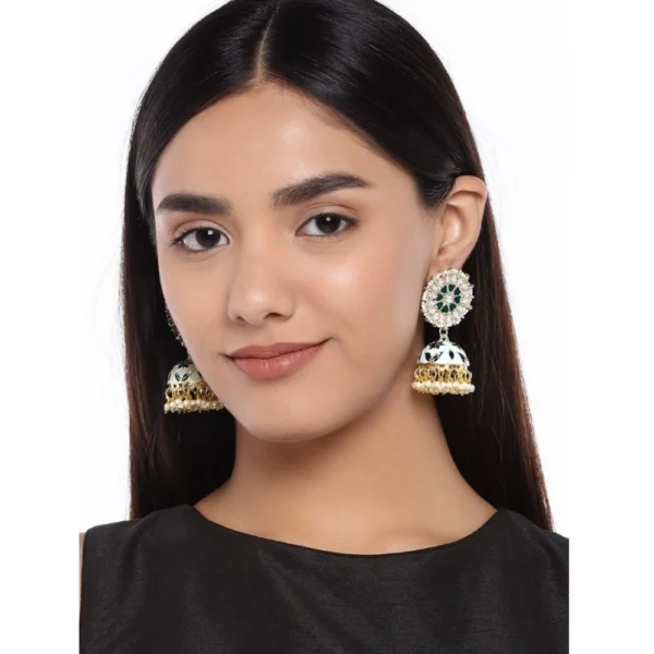 Women's Rose Gold Plated Alloy Earrings (White & Green)