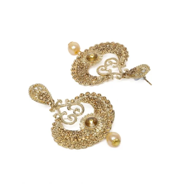 Women's Rose Gold Plated Alloy Kundan Earrings & Mangtikka (Gold)