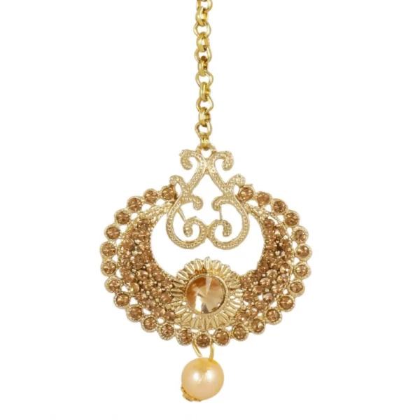 Women's Rose Gold Plated Alloy Kundan Earrings & Mangtikka (Gold)