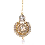 Women's Rose Gold Plated Alloy Kundan Earrings & Mangtikka (White)