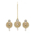 Women's Rose Gold Plated Alloy Kundan Earrings & Mangtikka (White)