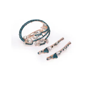 Women's Rose Gold Plated Alloy Hair Pin Set (Green)