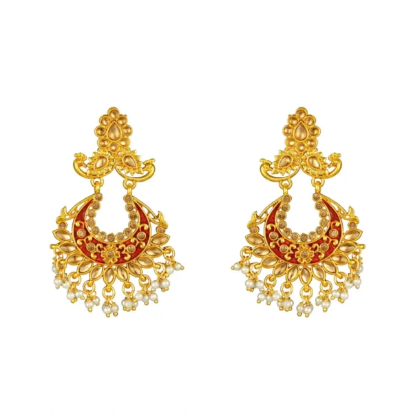Women's Rose Gold Plated Alloy Kundan Earrings & Mangtikka (Maroon)