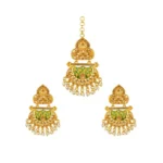 Women's Rose Gold Plated Alloy Kundan Earrings & Mangtikka (Green)