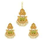 Women's Rose Gold Plated Alloy Kundan Earrings & Mangtikka (Green)