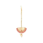 Women's Rose Gold Plated Alloy Kundan Earrings & Mangtikka (Gold & Red)