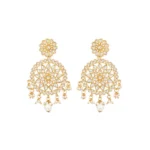 Women's Rose Gold Plated Alloy Kundan Earrings & Mangtikka (White)