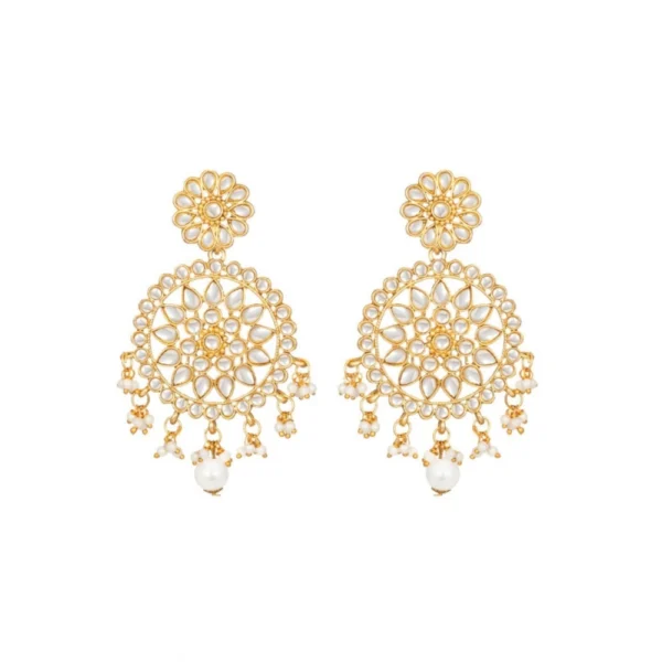 Women's Rose Gold Plated Alloy Kundan Earrings & Mangtikka (White)