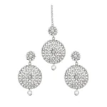 Women's Rose Gold Plated Alloy Kundan Earrings & Mangtikka (White)