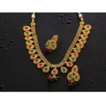 Women's Rose Gold Plated Alloy Choker Necklace Set (Green & Red)