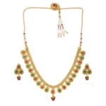 Women's Rose Gold Plated Alloy Choker Necklace Set (Green & Red)