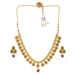 Women's Rose Gold Plated Alloy Choker Necklace Set (Green & Red)