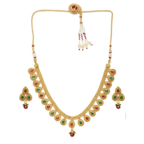 Women's Rose Gold Plated Alloy Choker Necklace Set (Green & Red)