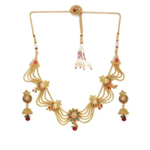 Women's Rose Gold Plated Alloy Necklace Set (Green & Red)