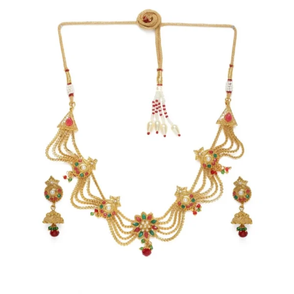 Women's Rose Gold Plated Alloy Necklace Set (Green & Red)