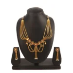 Women's Rose Gold Plated Alloy Necklace Set (Green & Red)