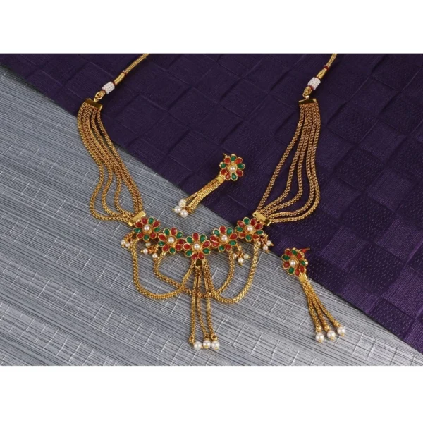Women's Rose Gold Plated Alloy Necklace Set (Green & Red)